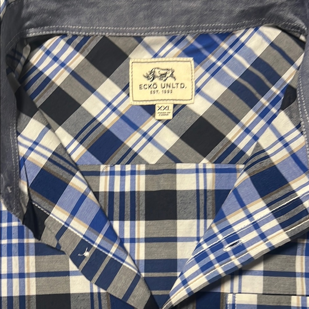 Ecko Unlimited Blue and White Casual Button Down Shirt